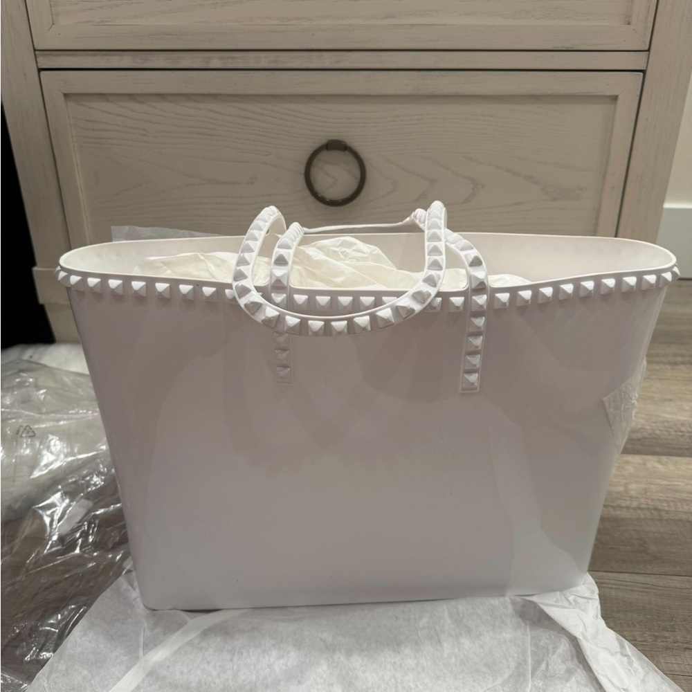 Carmen Sol Made In Italy Angelica White Studded Jelly Tote Bag